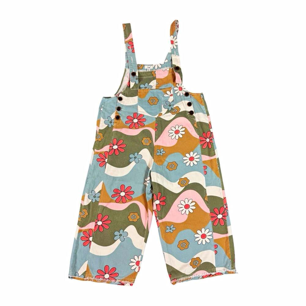 Easel Womens Floral Wide Leg Overall Jumpsuit Adjustable Strap Cotton Size S